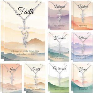Bulk Christian Faith Cross Necklaces Set with Bible Verse Cards for Women